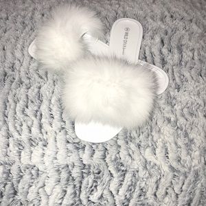 Fashion Nova Shelby Fur White Sandals